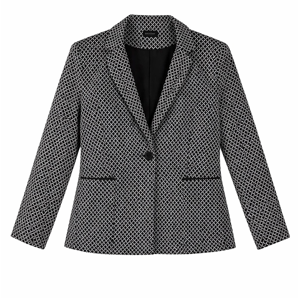 Tahari Black and White Geometric Blazer Size 16 Business Casual
